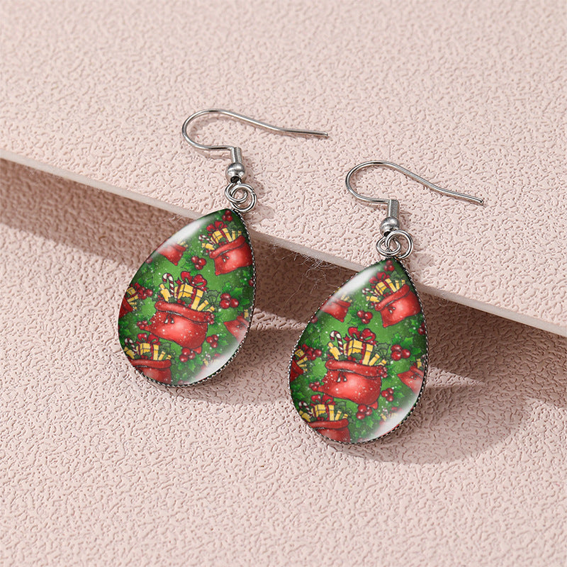 Wholesale Christmas Snowman Christmas Tree Santa Claus Time Gem Glass Water Drop Earrings